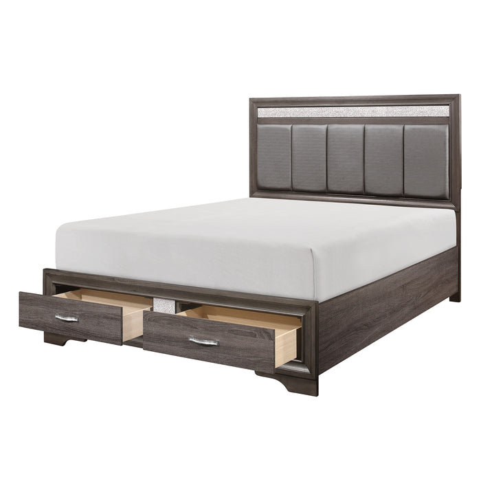 Luster Gray King Upholstered Storage Platform Bed