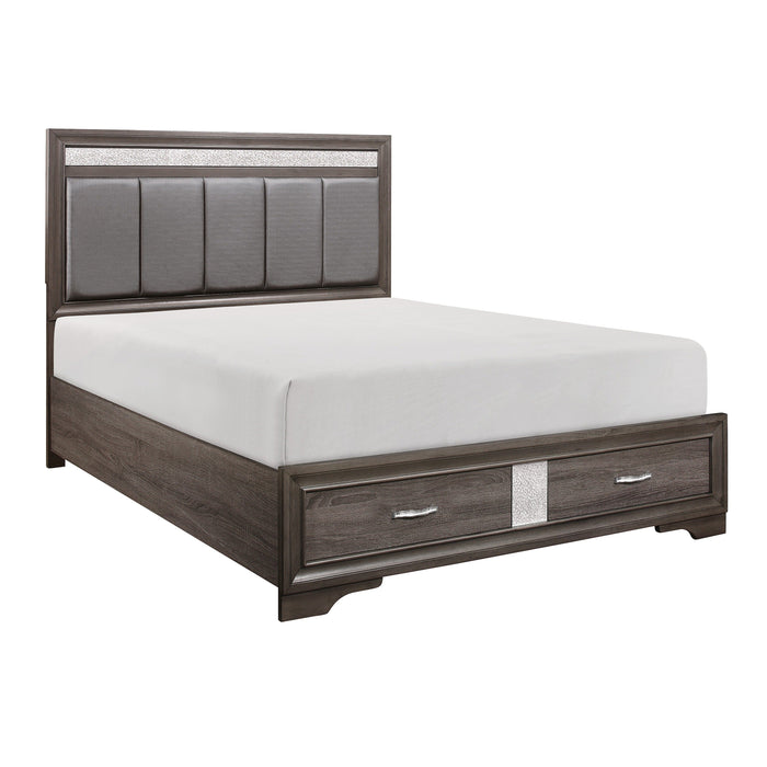 Luster Gray King Upholstered Storage Platform Bed