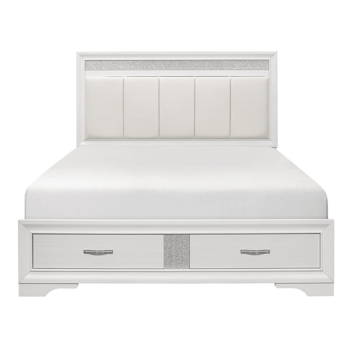 Luster White King Upholstered Storage Platform Bed