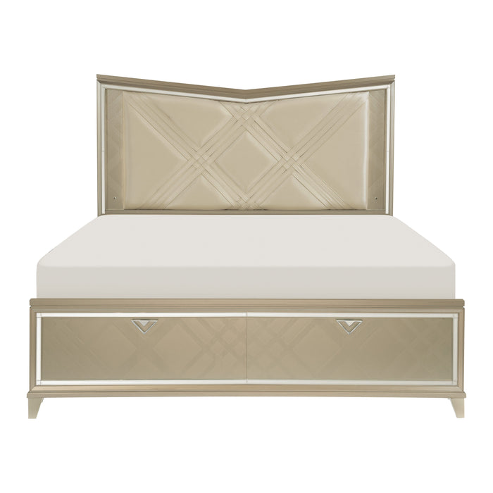 Bijou Champagne Queen LED Upholstered Storage Platform Bed