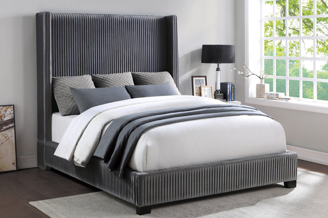 Glenbury Dark Gray Velvet Upholstered Full Bed