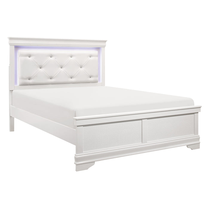 Lana White Full LED Upholstered Panel Bed