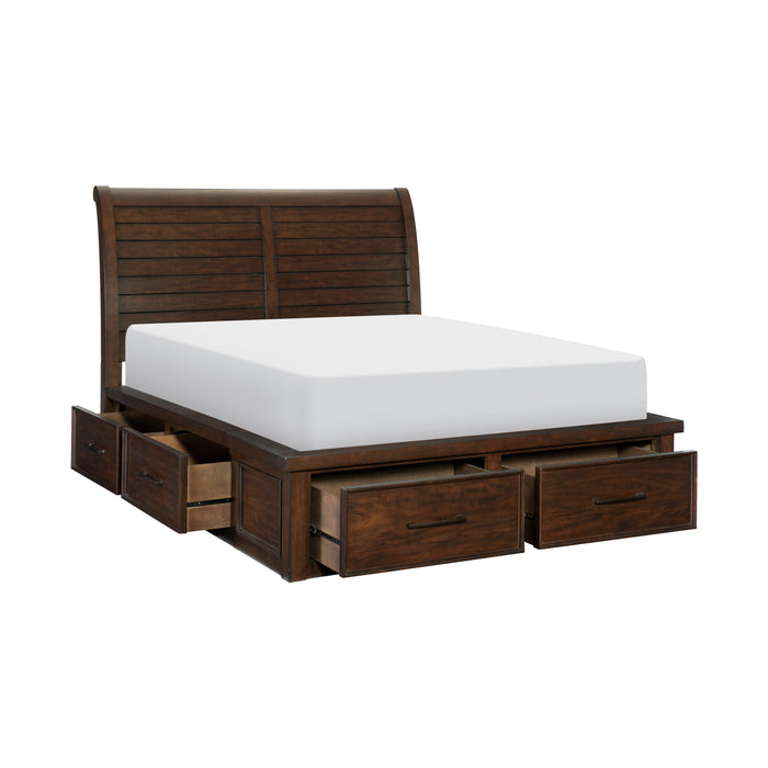 Logandale Brown King Sleigh Storage Platform Bed