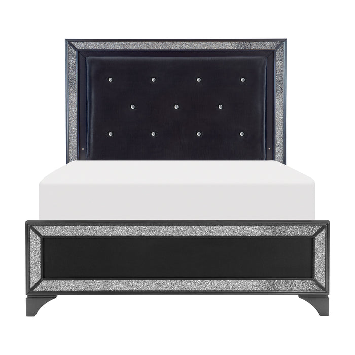 Salon Black King LED Upholstered Panel Bed