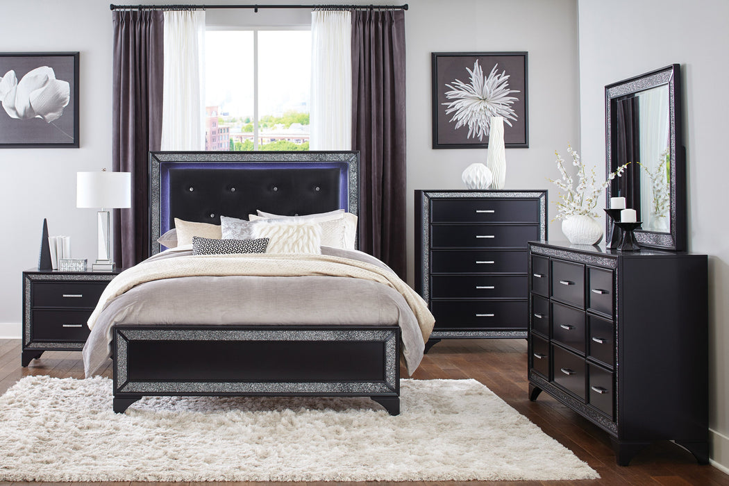 Salon Black Queen LED Upholstered Panel Bed