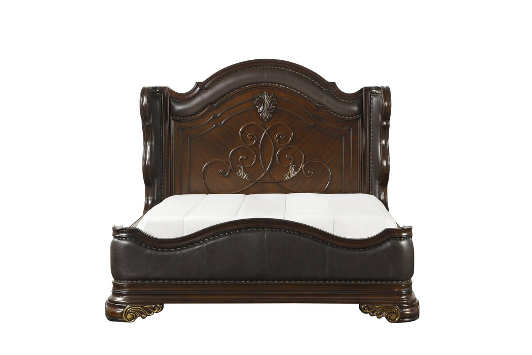 Royal Highlands Rich Cherry Queen Upholstered Panel Bed