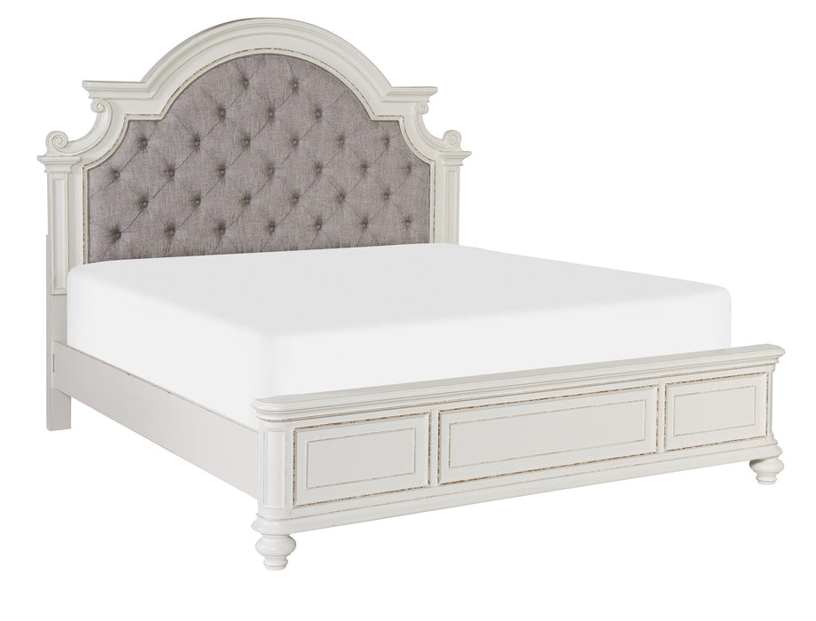 Baylesford Antique White King Upholstered Panel Bed