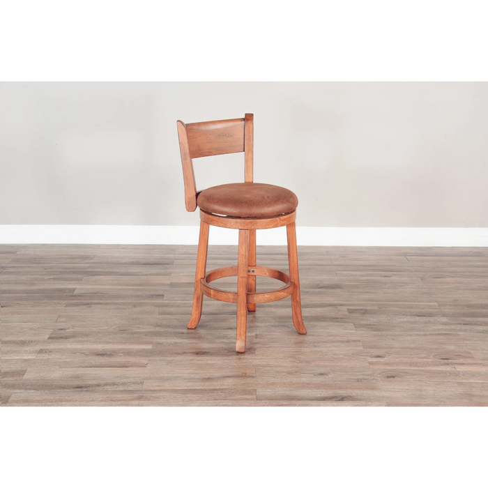 Purity Craft Counter Swivel Barstool, Cushion Seat & Back Rustic Oak