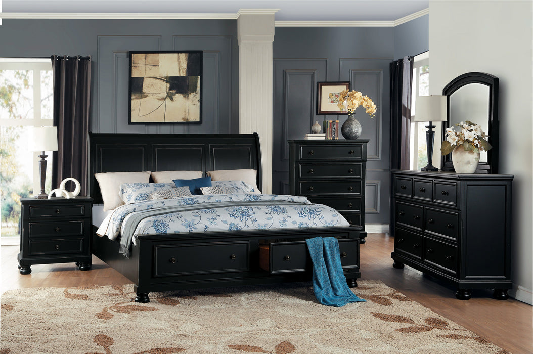 Laurelin Black King Sleigh Storage Platform Bed