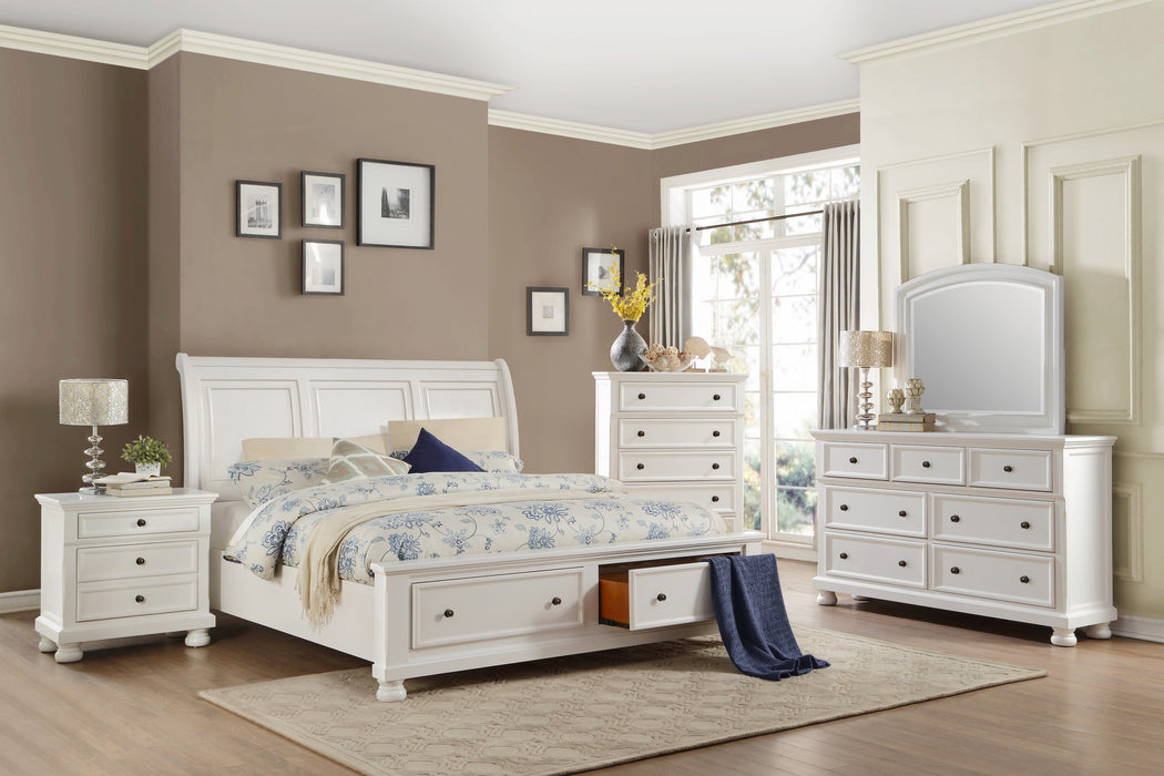 Laurelin White Sleigh Storage Platform Bedroom Set