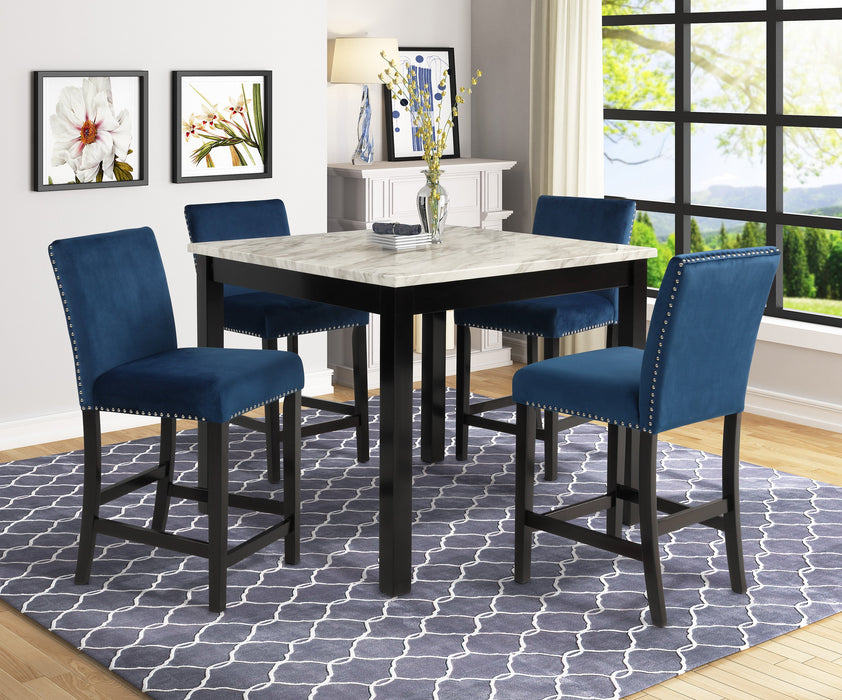 Lennon Blue/White Velvet 5-Piece Counter Height Dining Set