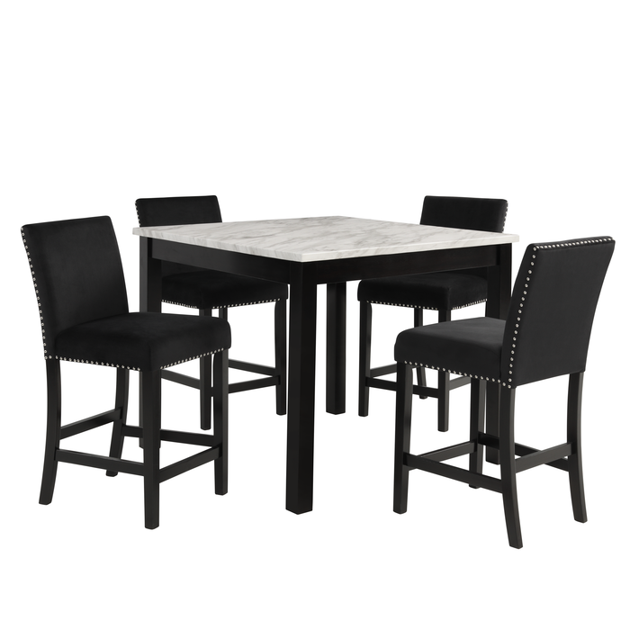 Lennon Black/White Velvet 5-Piece Counter Height Dining Set