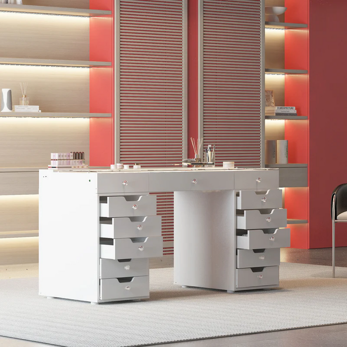 VANITII Eva Vanity Desk  - 13 Storage Drawers with Full Light