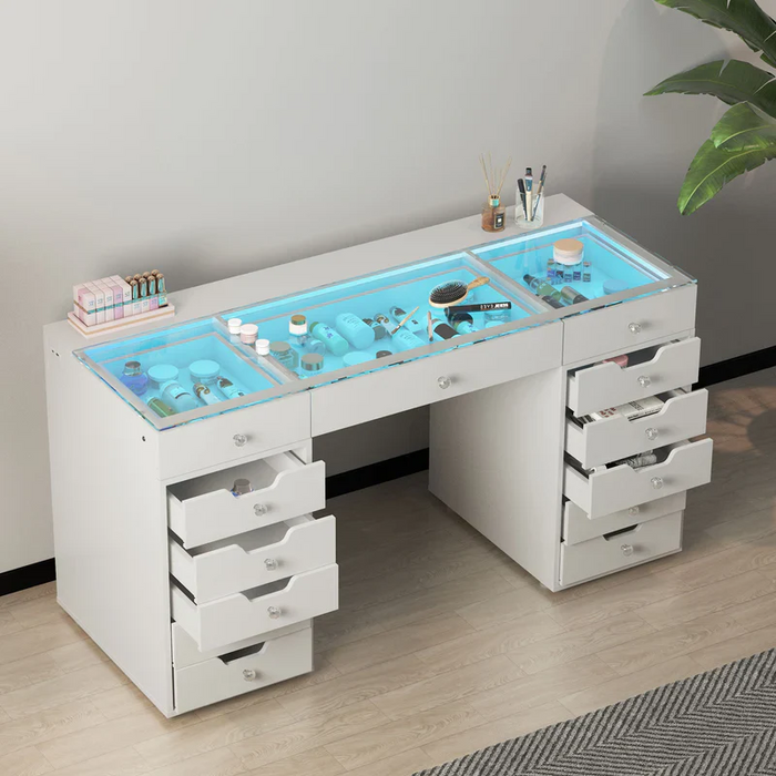 VANITII Eva Vanity Desk  - 13 Storage Drawers with Full Light &RGB