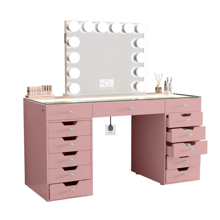 VANITII Eva Vanity Desk  - 13 Storage Drawers with Full Light &RGB