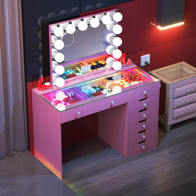Promotion Deal!VANITII Diana Vanity Desk Set- 8 Storage Drawers with Vanity Mirror