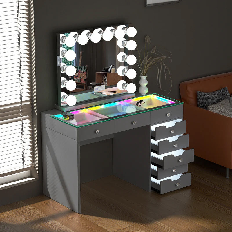 VANITII Diana 8 Drawers Vanity Desk Set with RGB and Full Light