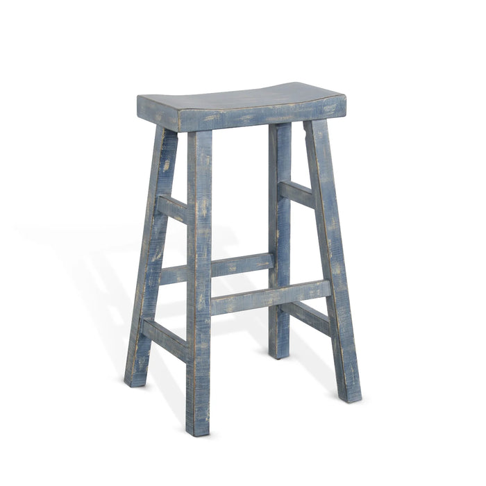 Purity Craft Ocean Blue Bar Saddle Seat Stool, Wood Seat Ocean Blue