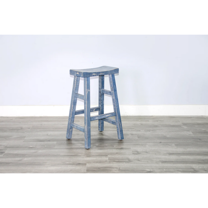 Purity Craft Ocean Blue Bar Saddle Seat Stool, Wood Seat Ocean Blue