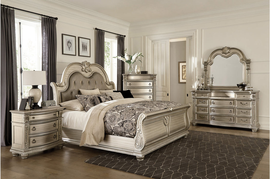 Cavalier Silver Upholstered Sleigh Bedroom Set