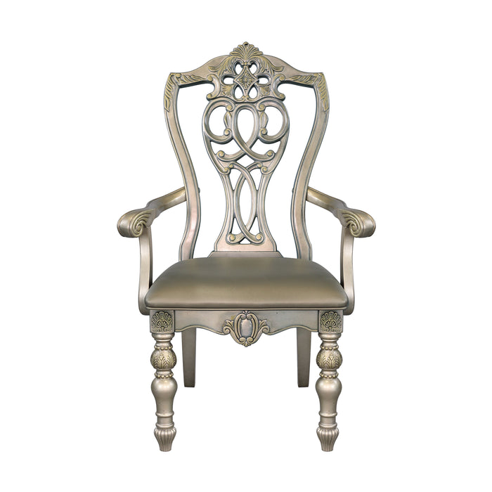 Catalonia Platinum Gold Dining Arm Chair, Set of 2