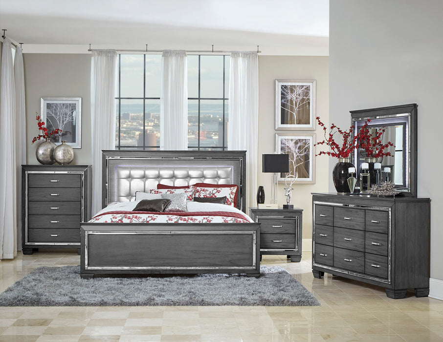 Allura Gray Queen LED Upholstered Panel Bed