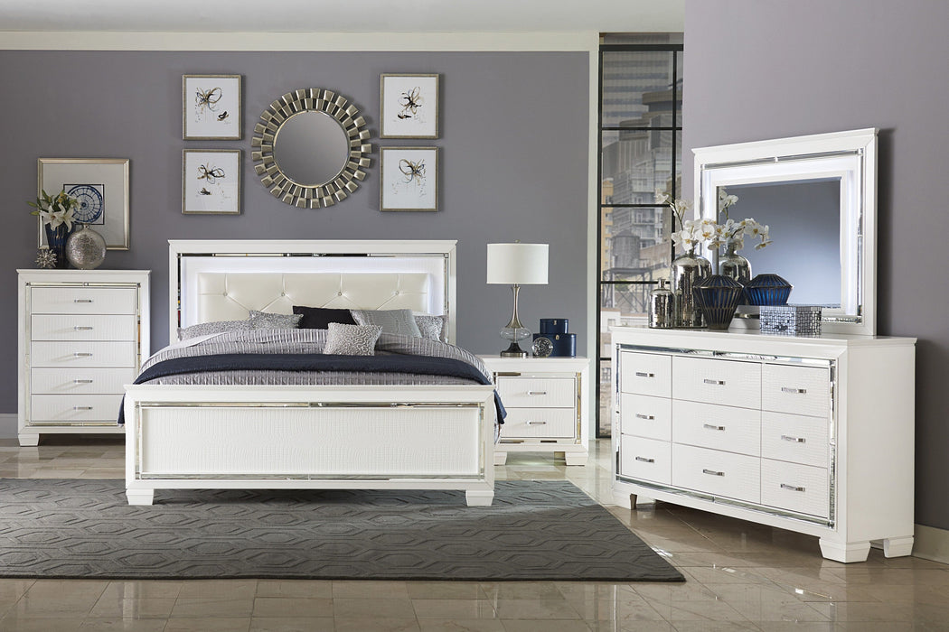 Allura White Queen LED Upholstered Panel Bed