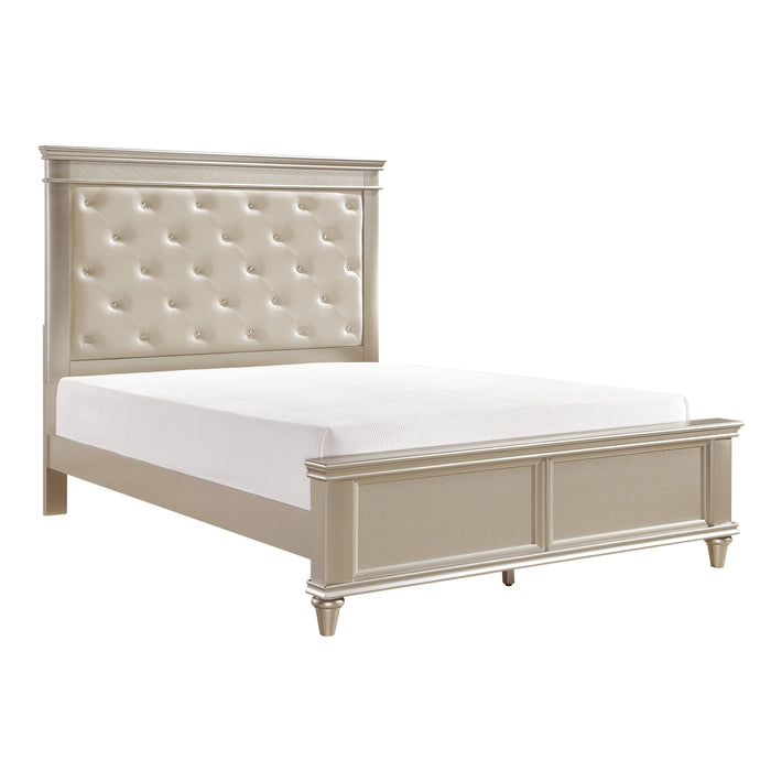 Celandine Silver Queen Upholstered Panel Bed