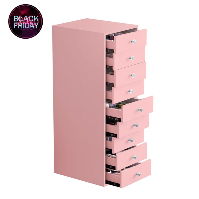 VANITII 9-Drawer Makeup Vanity Storage Unit-Pink