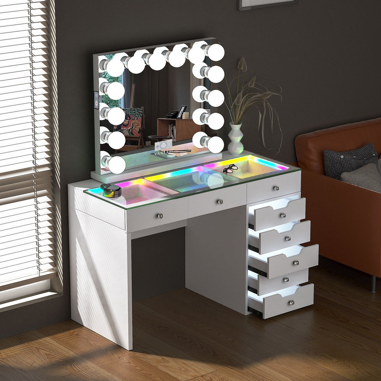 VANITII Diana 8 Drawers Vanity Desk Set with RGB and Full Light