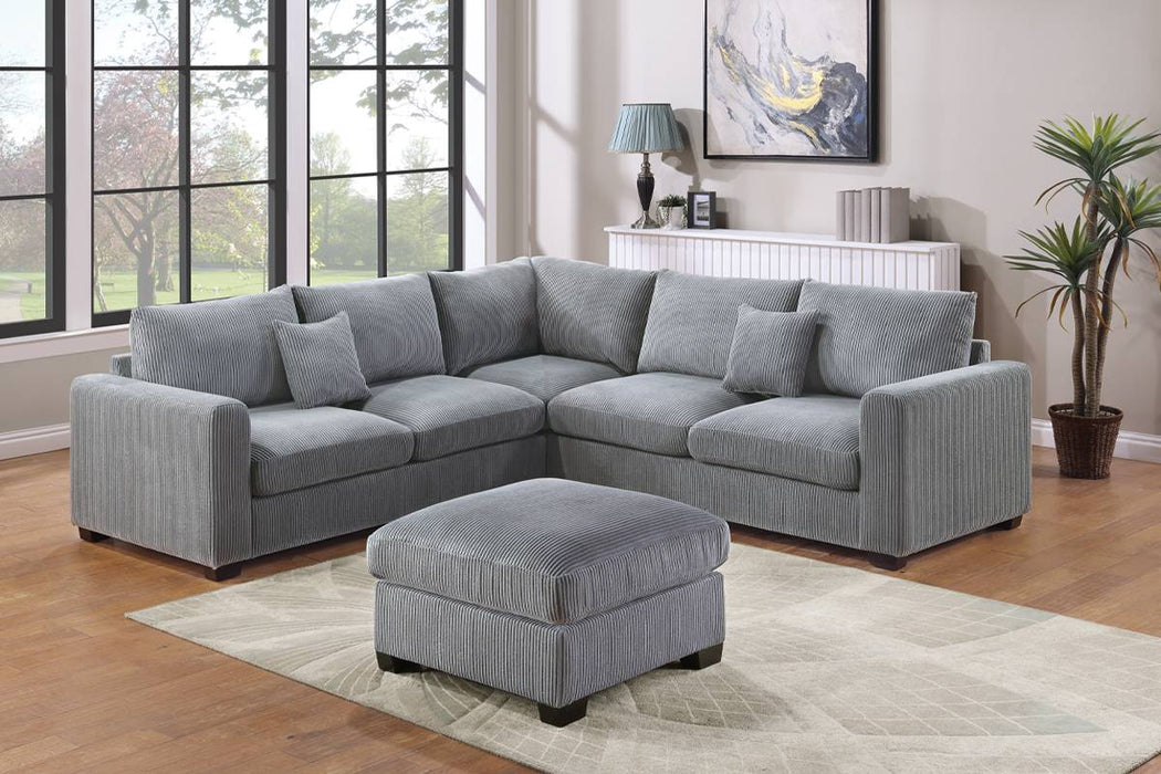 4-Piece Sectional with Corner Wedge & Cocktail Ottoman - Fog