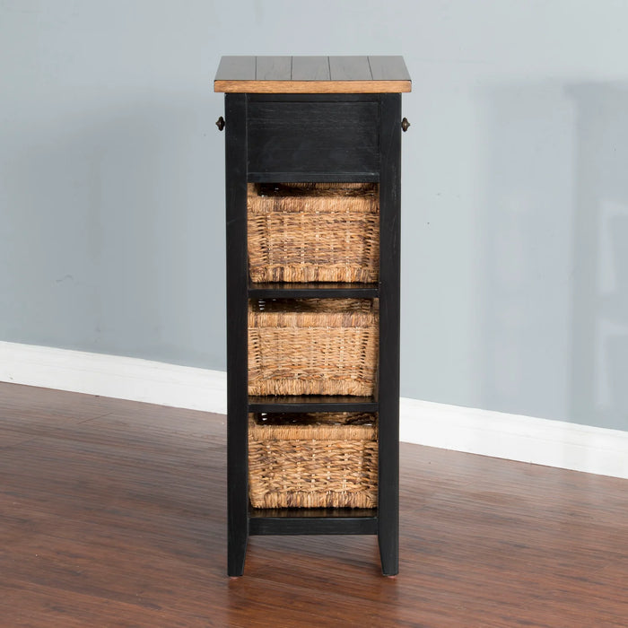 Purity Craft Farmhouse Wood Storage Rack with Woven Baskets Black Natural