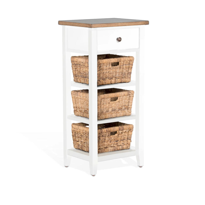 Purity Craft Farmhouse Wood Storage Rack with Woven Baskets White Natural