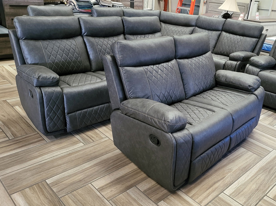 2-Piece Dark Gray Breathable Air Leather Diamondback Manual Reclining Sofa Set