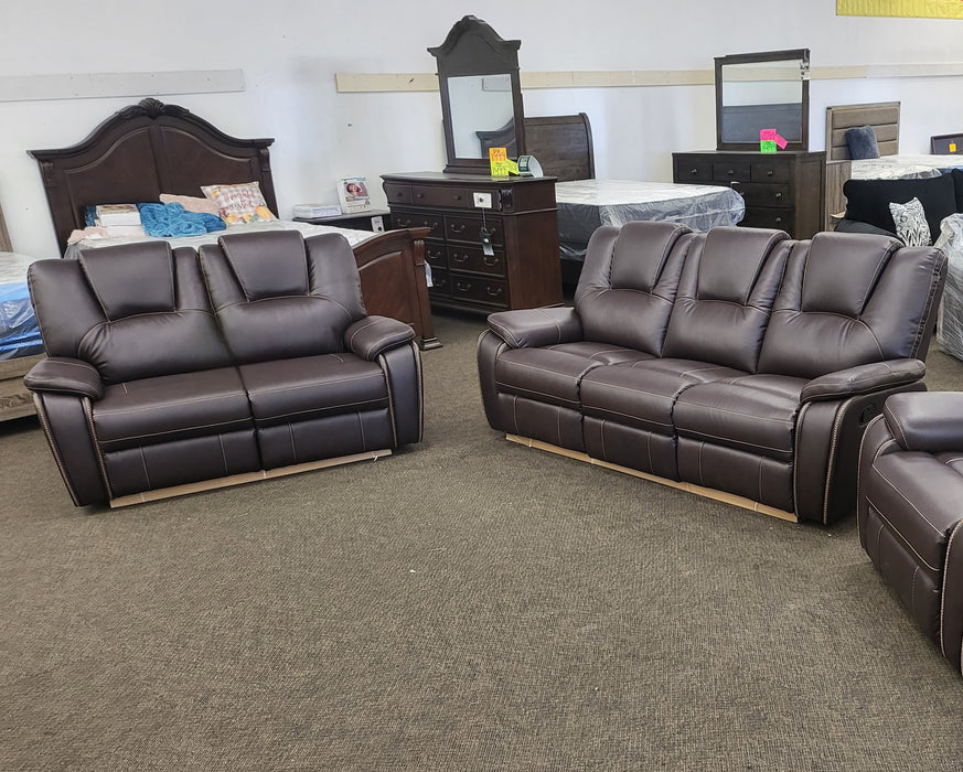 2-Piece Dark Brown Breathable Air Leather Plainjane Manual Reclining Sofa Set