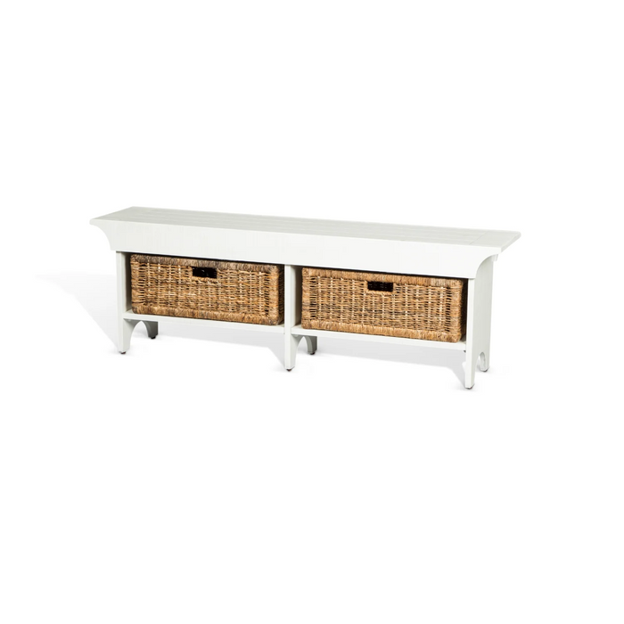 Purity Craft 55'W Bench with Woven Baskets River Birch