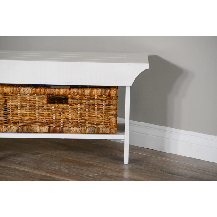 Purity Craft 55'W Bench with Woven Baskets River Birch