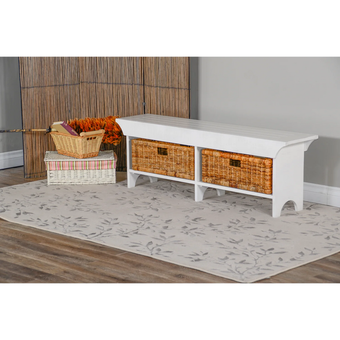 Purity Craft 55'W Bench with Woven Baskets River Birch