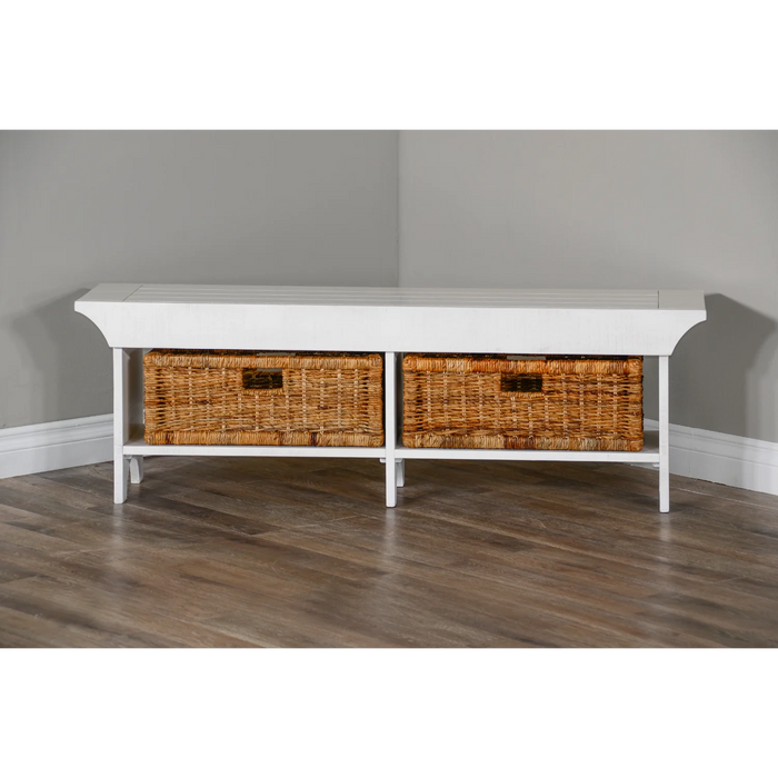 Purity Craft 55'W Bench with Woven Baskets River Birch