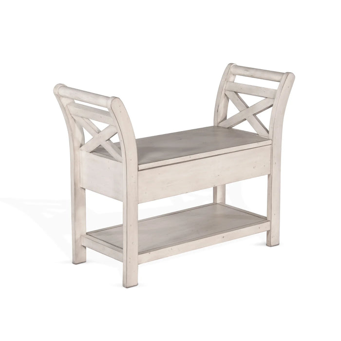 Purity Craft Accent Bench with Storage, Wood Seat Marble White