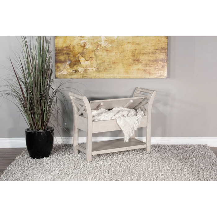 Purity Craft Accent Bench with Storage, Wood Seat Marble White