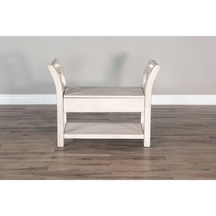 Purity Craft Accent Bench with Storage, Wood Seat Marble White