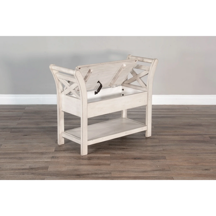 Purity Craft Accent Bench with Storage, Wood Seat Marble White