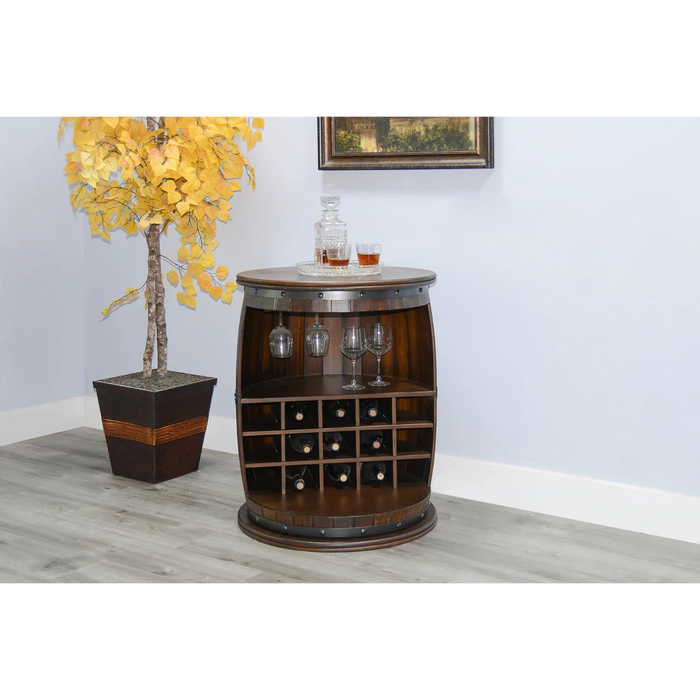 Purity Craft Half Barrel Wine Bar with Metal Accents Tobacco Leaf