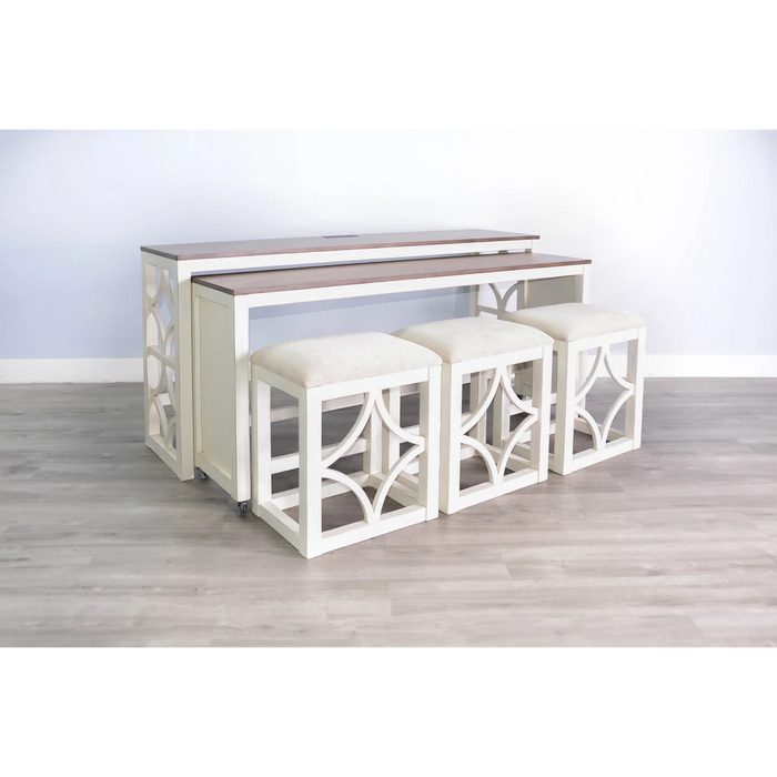 Purity Craft Nesting 5-Piece Console Table with Stools Marble White and Buck Skin