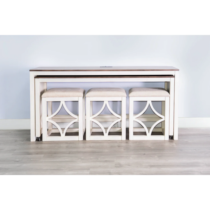 Purity Craft Nesting 5-Piece Console Table with Stools Marble White and Buck Skin