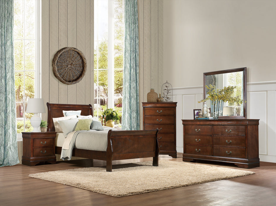 Mayville Brown Cherry Twin Sleigh Bed