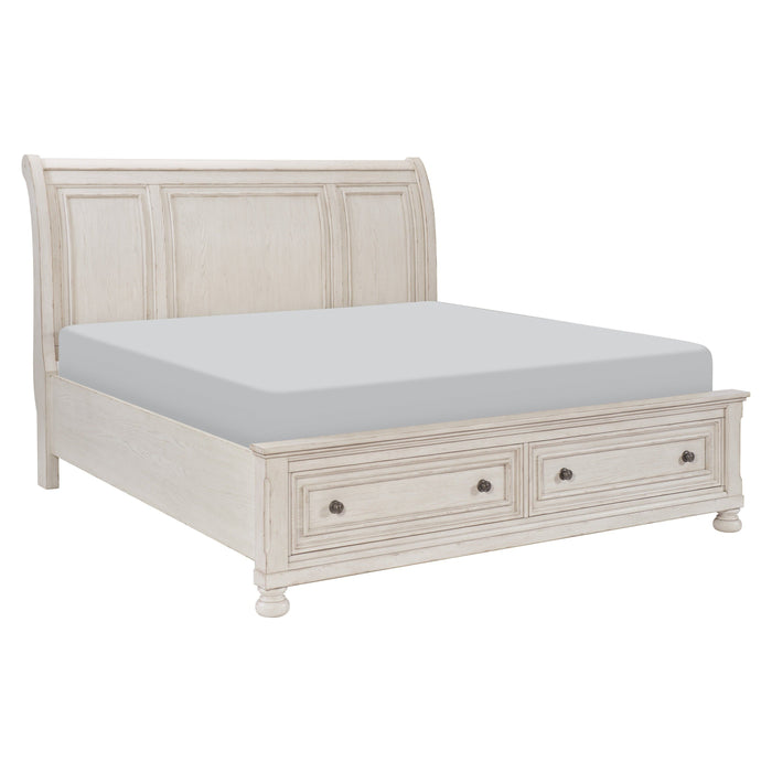 Bethel Wire Brushed White Queen Sleigh Storage Platform Bed