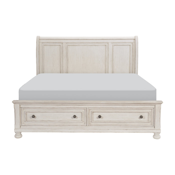 Bethel Wire Brushed White Queen Sleigh Storage Platform Bed