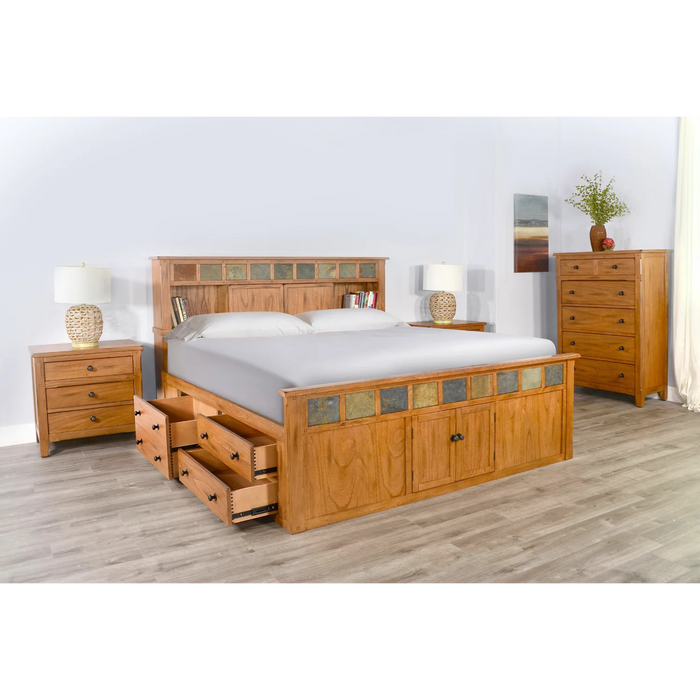 Purity Craft Eastern King Storage Bed with Slate Rustic Oak